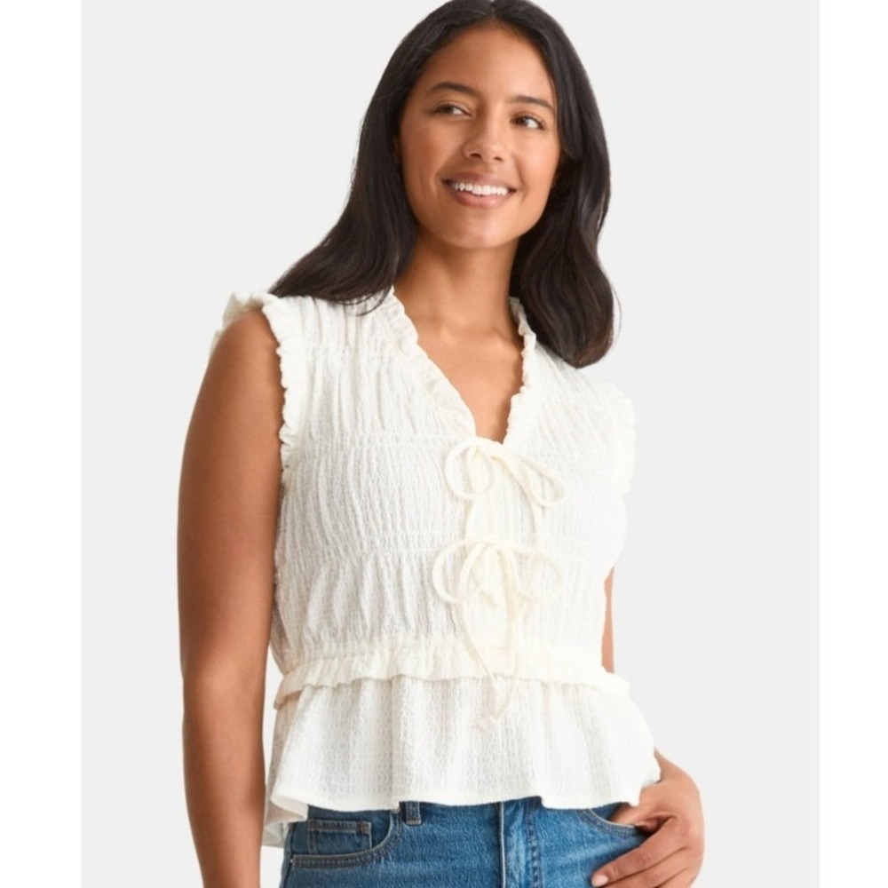 Time & Tru Textured Tie-Front‎ Peplum Top Winter White XXXL (22) NWT